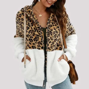 Veste Femme Léopard à Capuche Blanche
