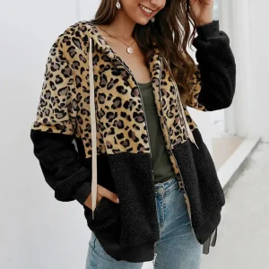 Veste Femme Léopard à Capuche Noire