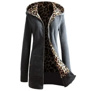 Veste léopard à capuche grise
