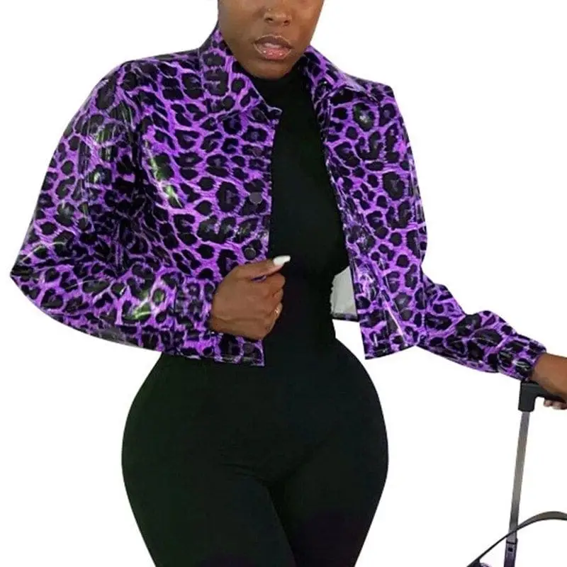Veste Léopard Similicuir Violette – Image 2